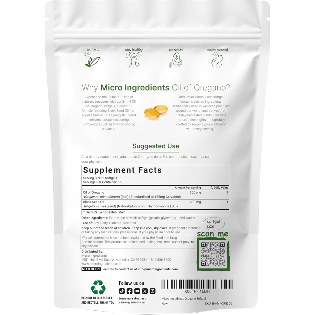 Microingredients Aceite de Orégano with black seed oil 90 Cápsulas