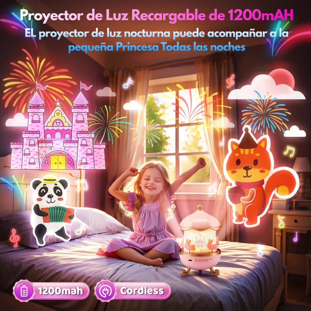 Lámpara Proyector Carrusel 360° con parlante Bluetooth + 15 películas + Control Remoto